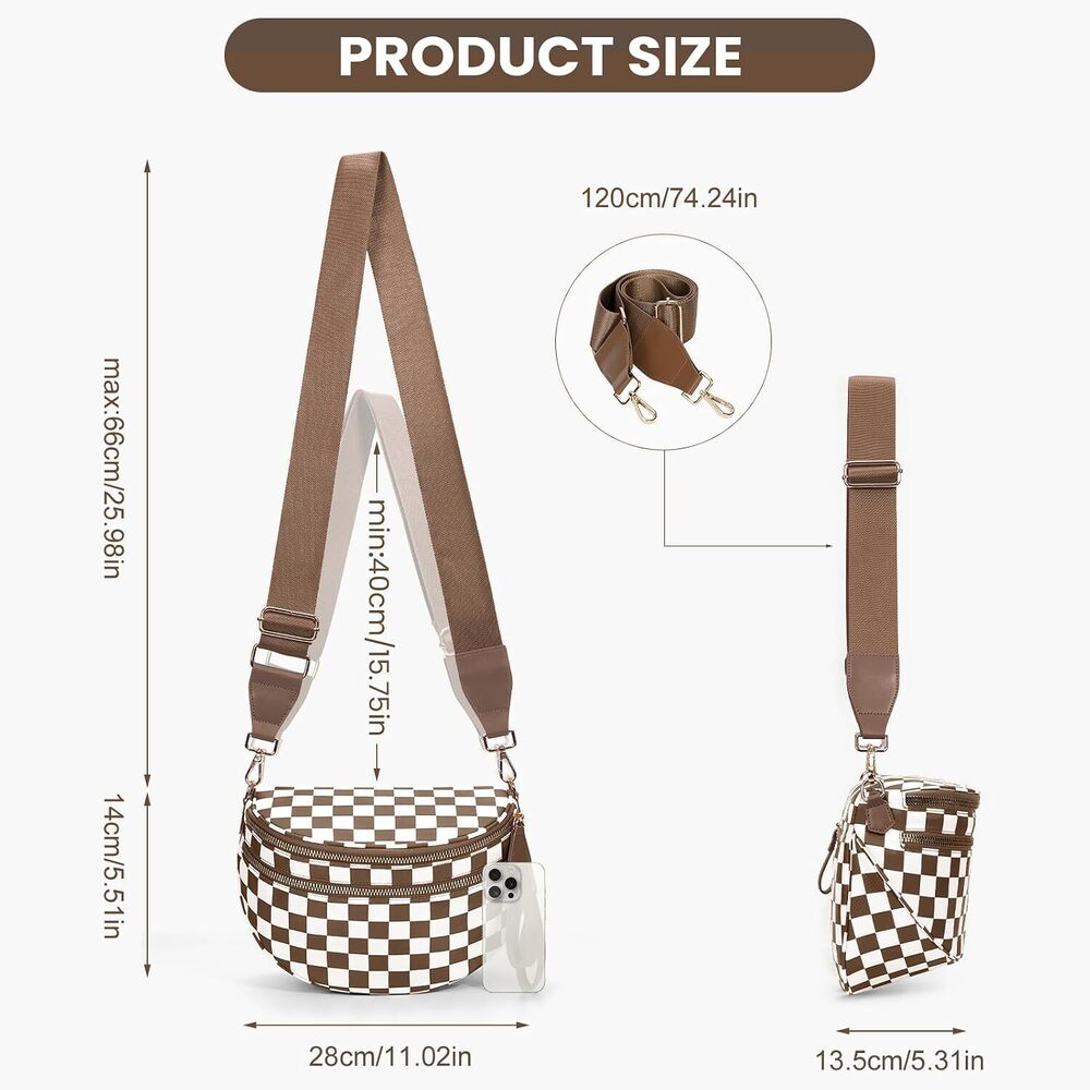Checkered Crossbody Bum Bags for Women Nylon Checkered Purse Checkerboard Fanny - Picture 7 of 7